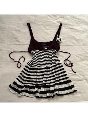 Forever 21 Y2K Brown White Striped Babydoll Top Indie Sleaze Scene S
